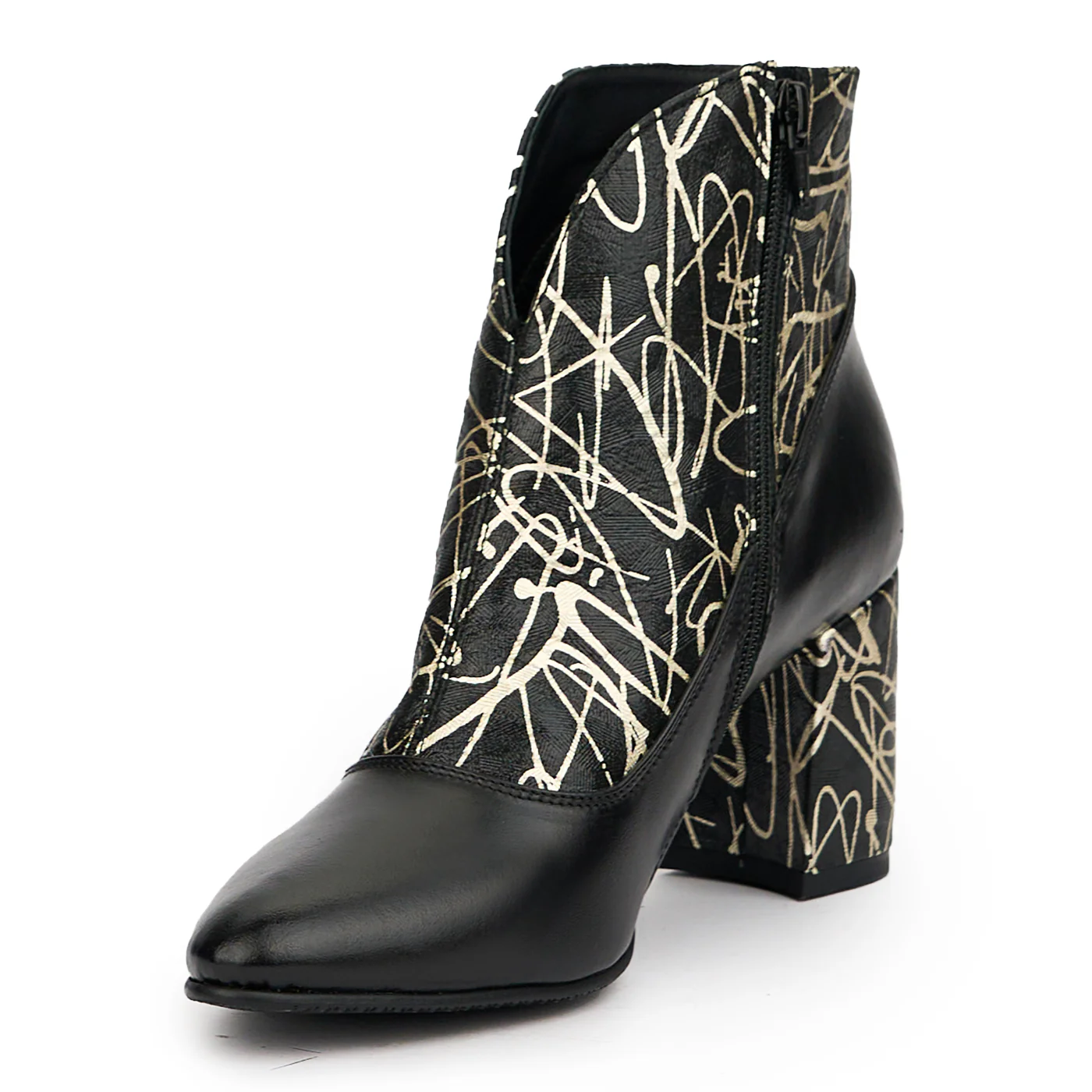 Botine dama din piele naturala neagra cu toc gros 7.5 cm 14561 - Image 3