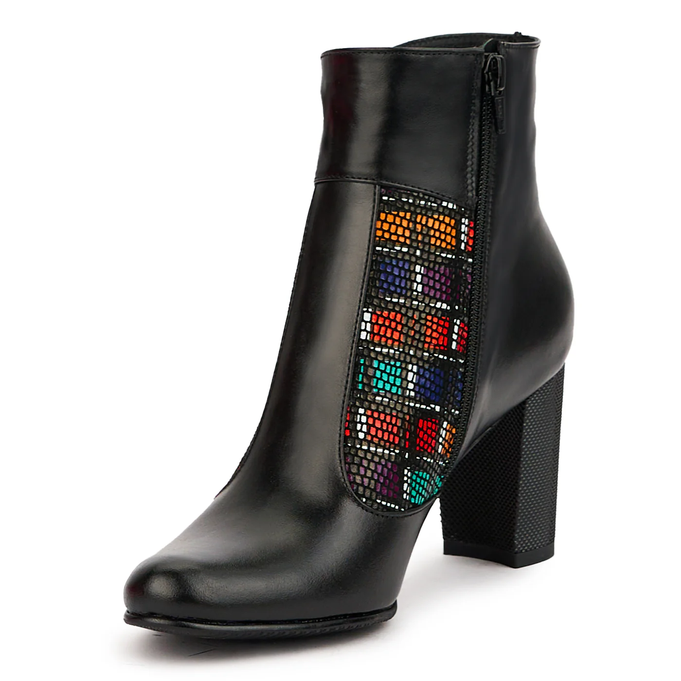 Botine dama din piele naturala neagra cu toc gros 7.5 cm 14620 - Image 3