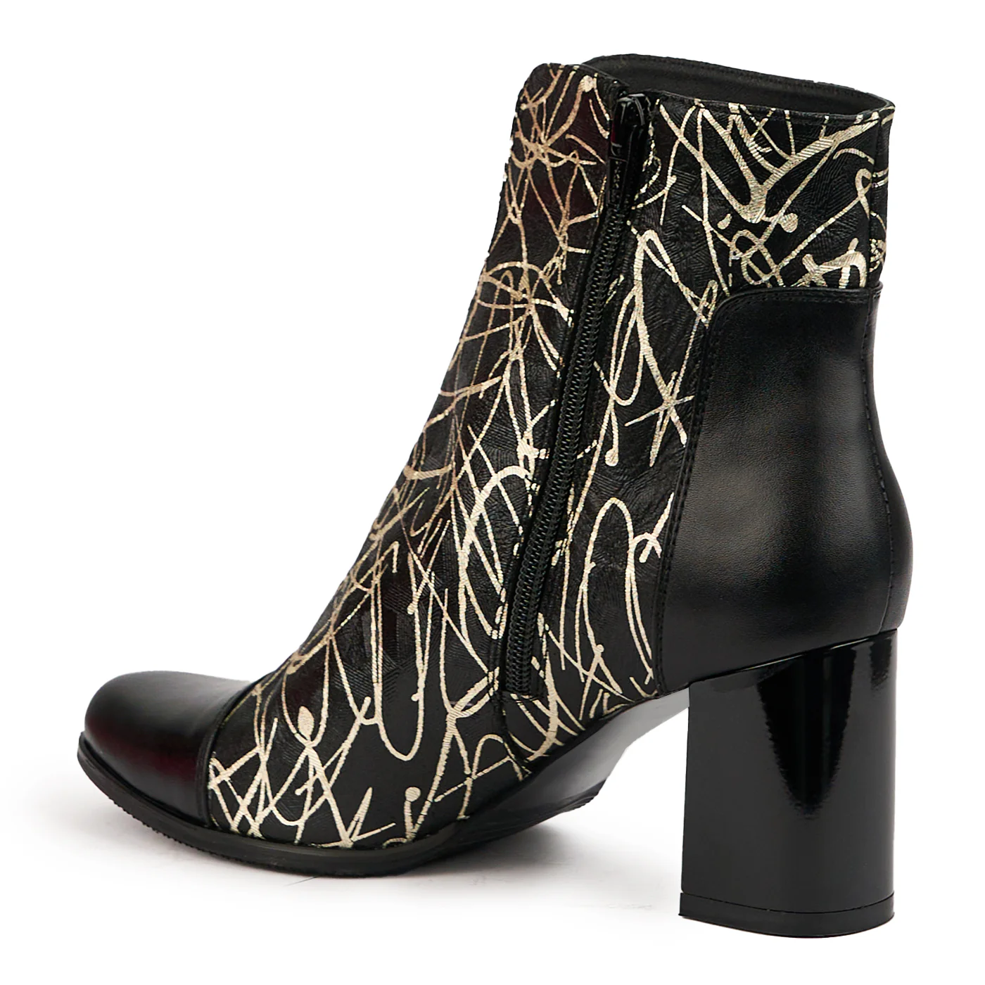 Botine dama din piele naturala neagra cu toc gros 7.5 cm 14631 - Image 2
