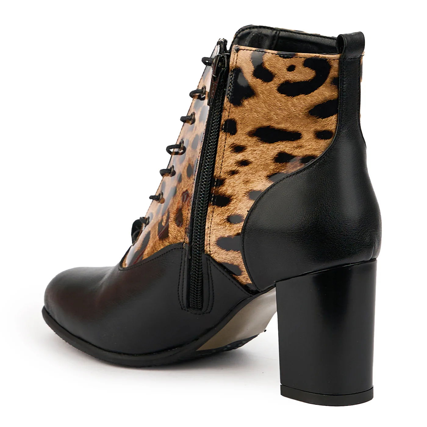Botine dama din piele naturala neagra cu toc gros 7.5 cm 14715 - Image 2