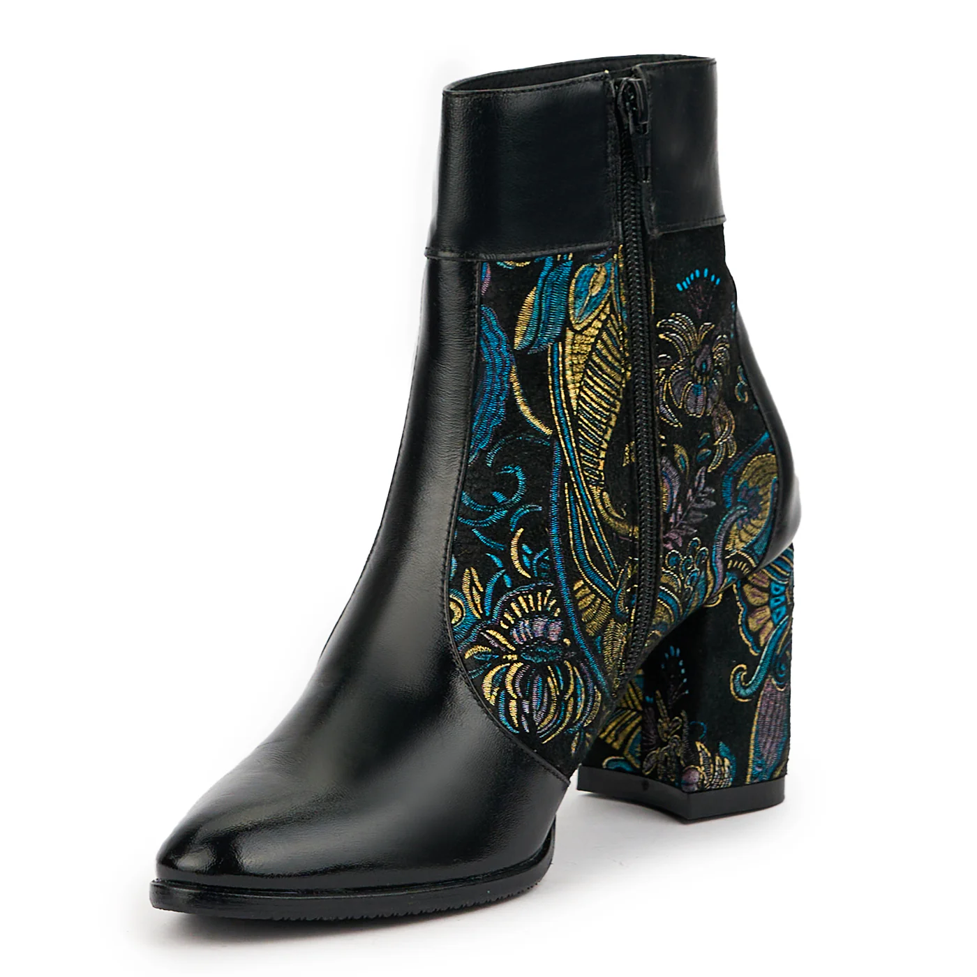 Botine dama din piele naturala neagra cu toc gros 7.5 cm 14748 - Image 3