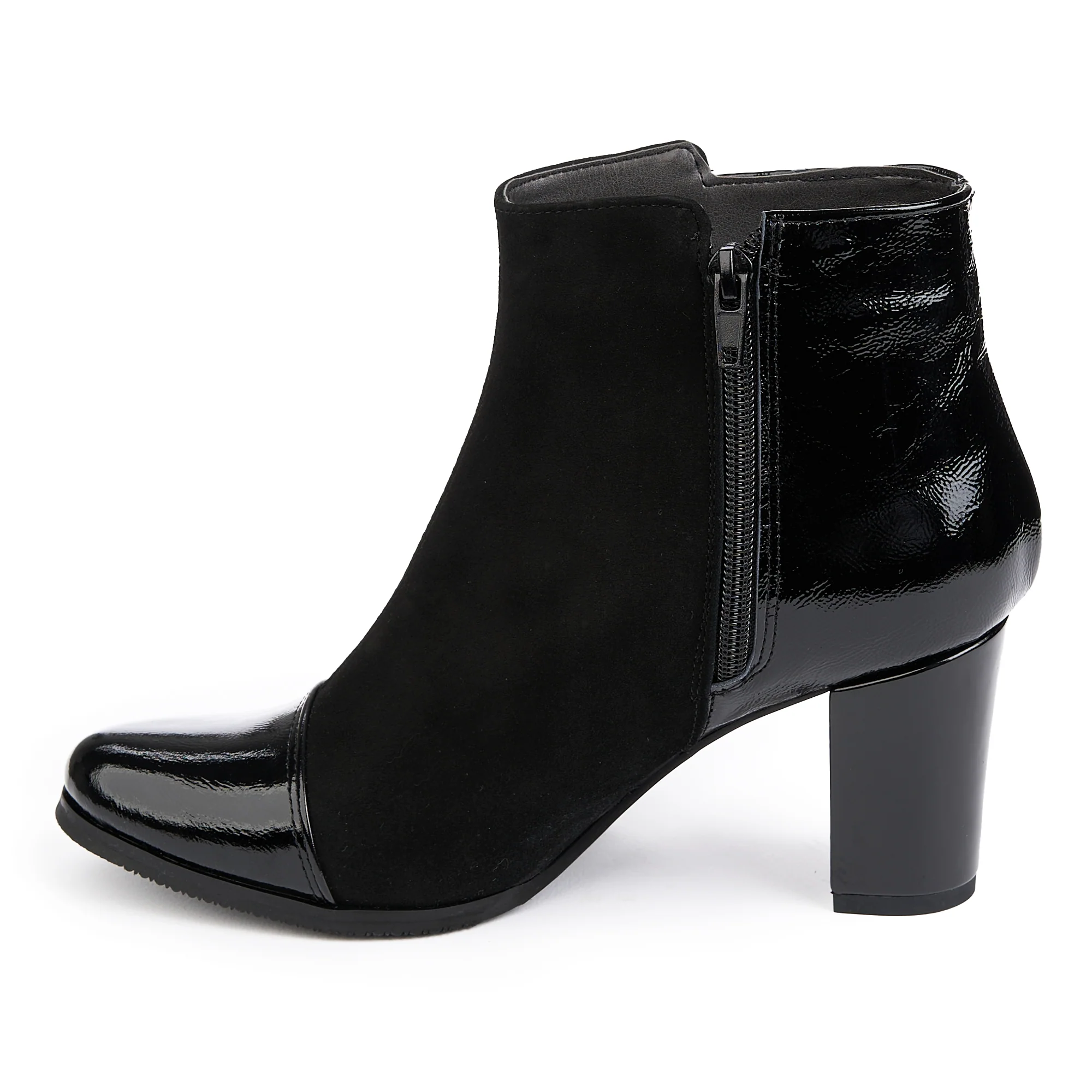 Botine dama din piele naturala neagra cu toc gros 7.5 cm 14837 - Image 2