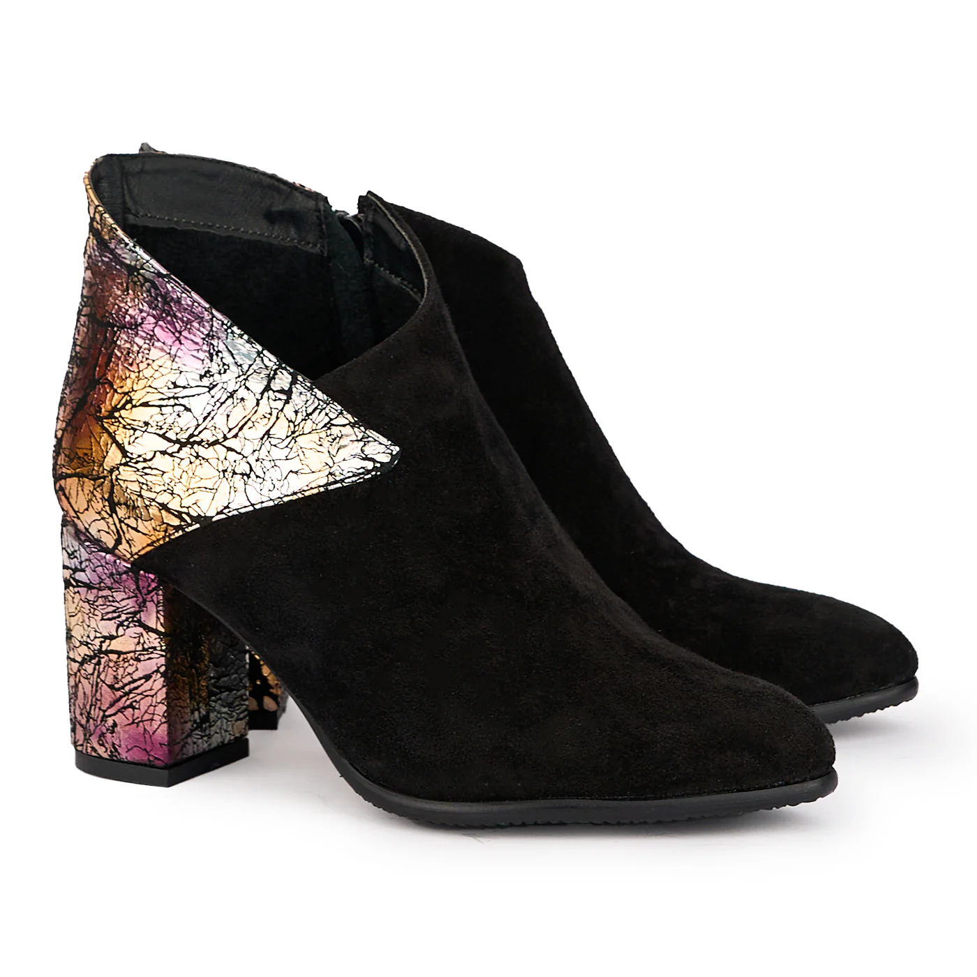 Botine dama din piele naturala neagra cu toc gros 7.5 cm 16944 - Image 4
