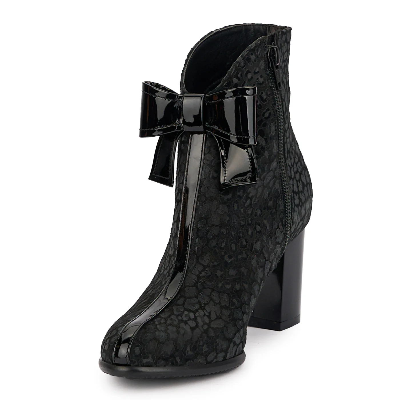 Botine dama din piele naturala neagra cu toc gros 7 cm 16948 - Image 3