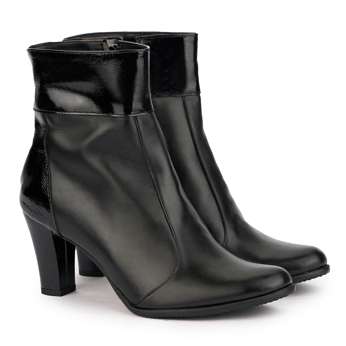 Botine dama din piele naturala neagra cu toc gros 7.5 cm 17050 - Image 4