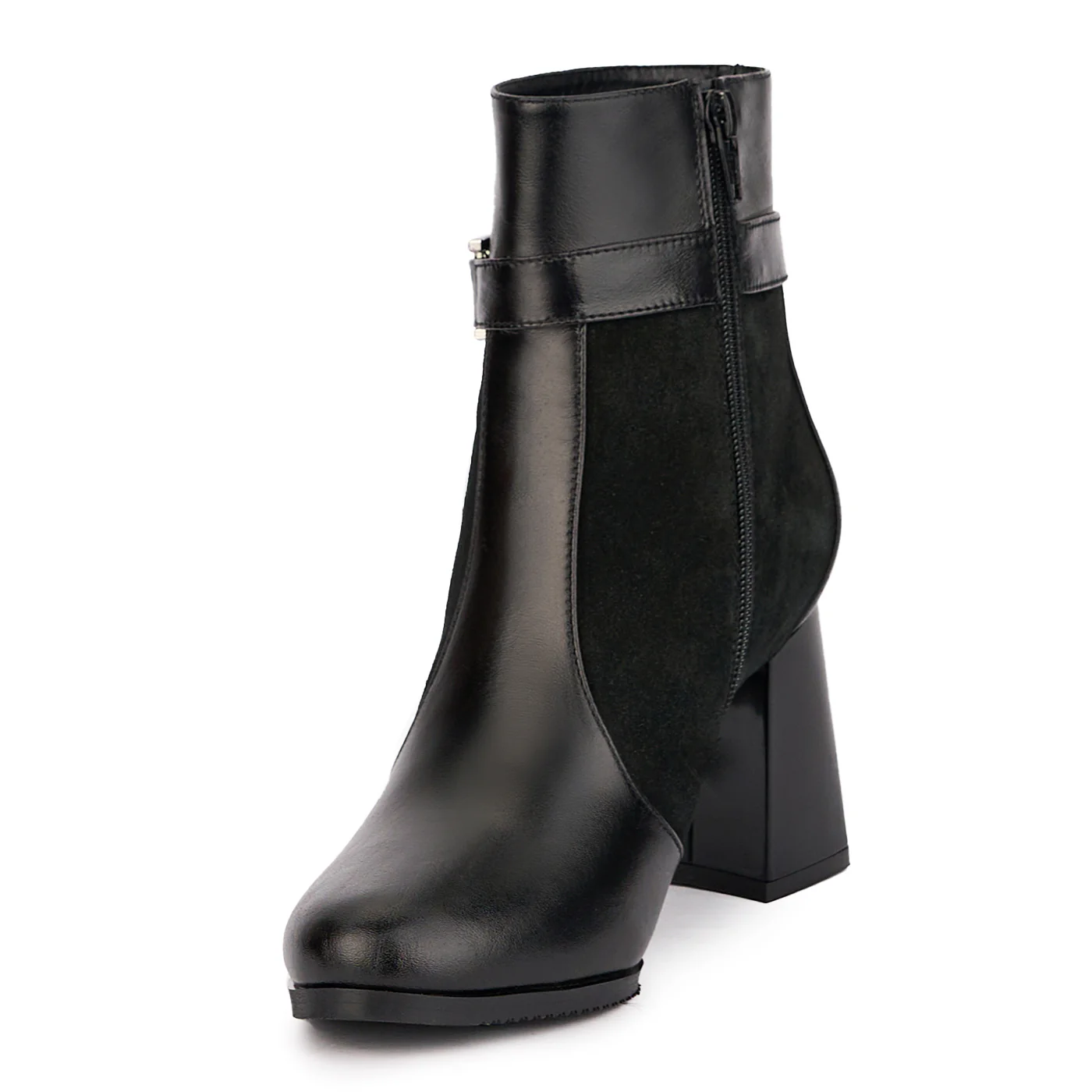 Botine dama din piele naturala neagra cu toc gros 7.5 cm 17093 - Image 3