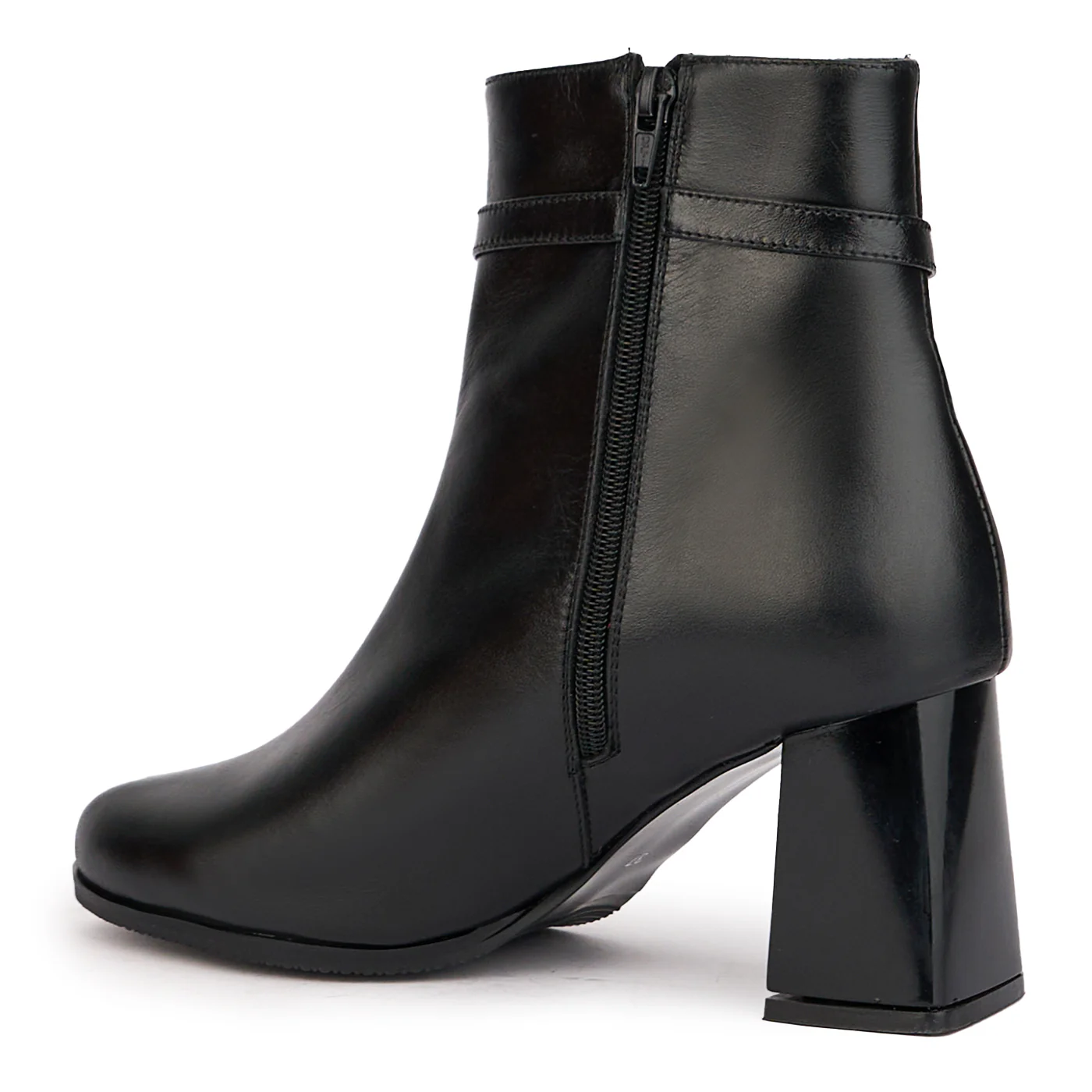 Botine dama din piele naturala neagra cu toc gros 7.5 cm 17094 - Image 2