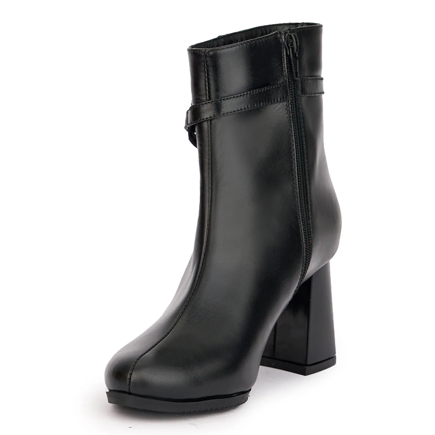 Botine dama din piele naturala neagra cu toc gros 7.5 cm 17094 - Image 3