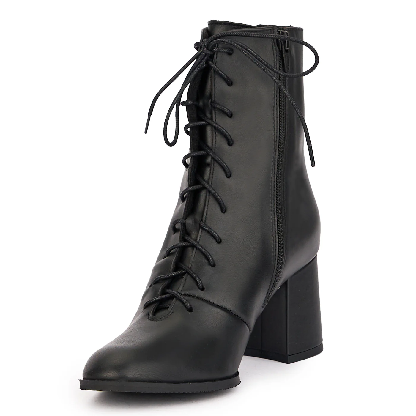 Botine dama din piele naturala neagra cu toc gros 7.5 cm 17121 - Image 3