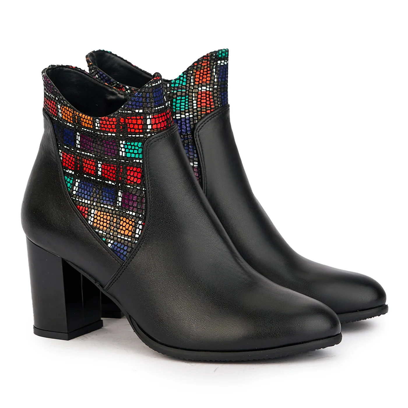 Botine dama din piele naturala neagra cu toc gros 7.5 cm 17202 - Image 4