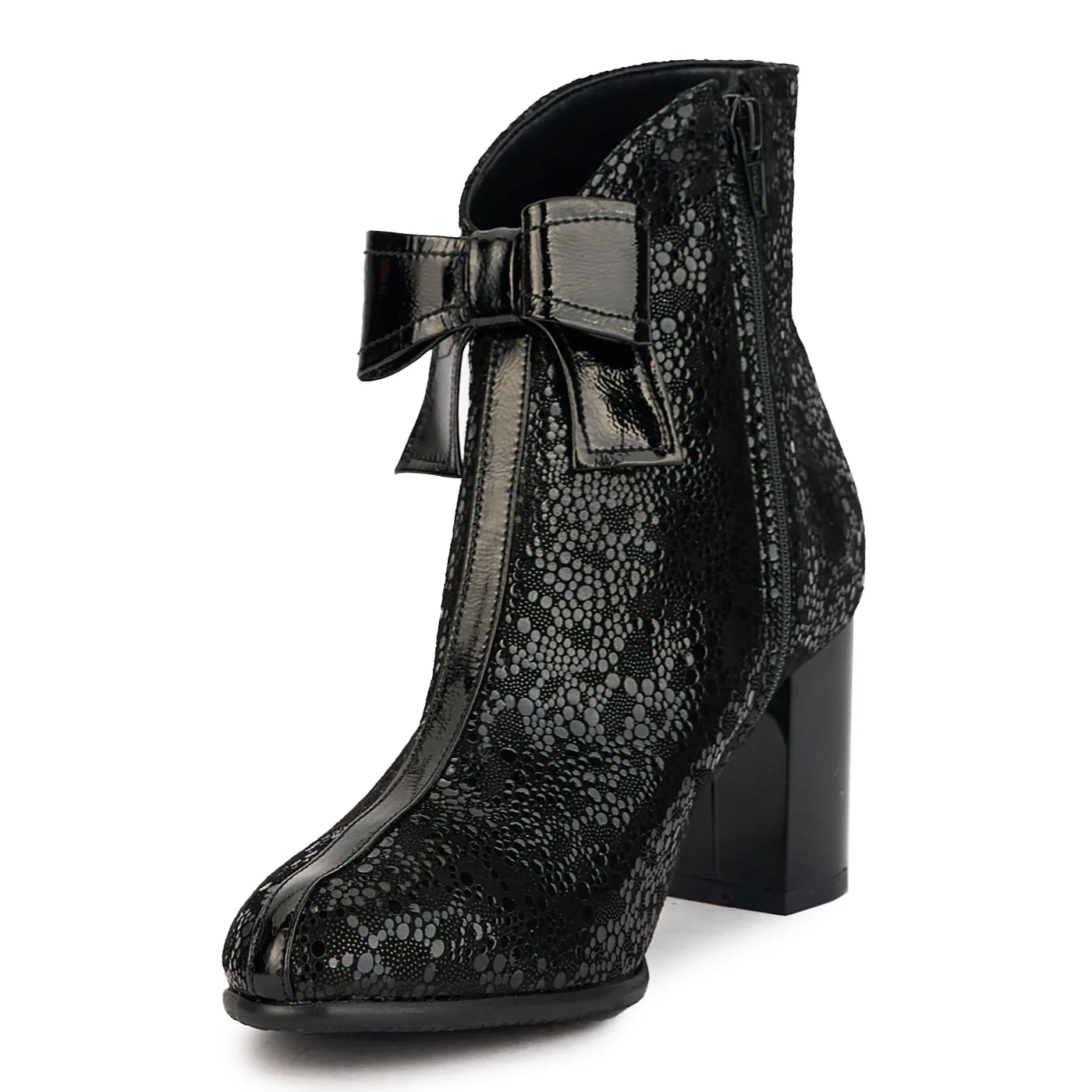 Botine dama din piele naturala neagra cu toc gros 7.5 cm 17243 - Image 3