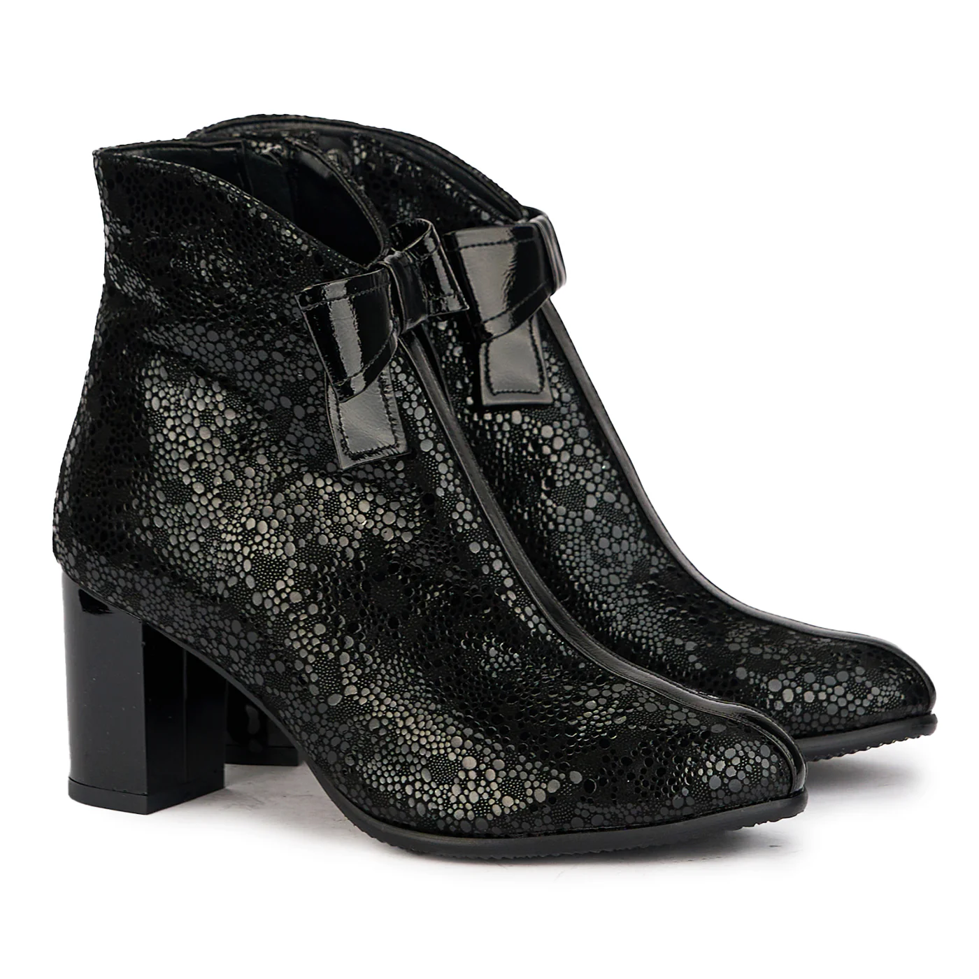 Botine dama din piele naturala neagra cu toc gros 7.5 cm 17243 - Image 4