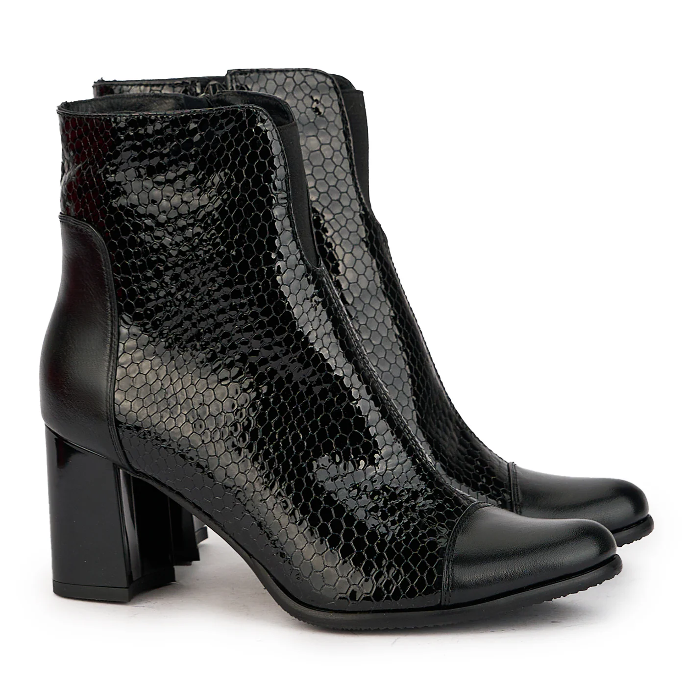 Botine dama din piele naturala neagra cu toc gros 7.5 cm 17297 - Image 4
