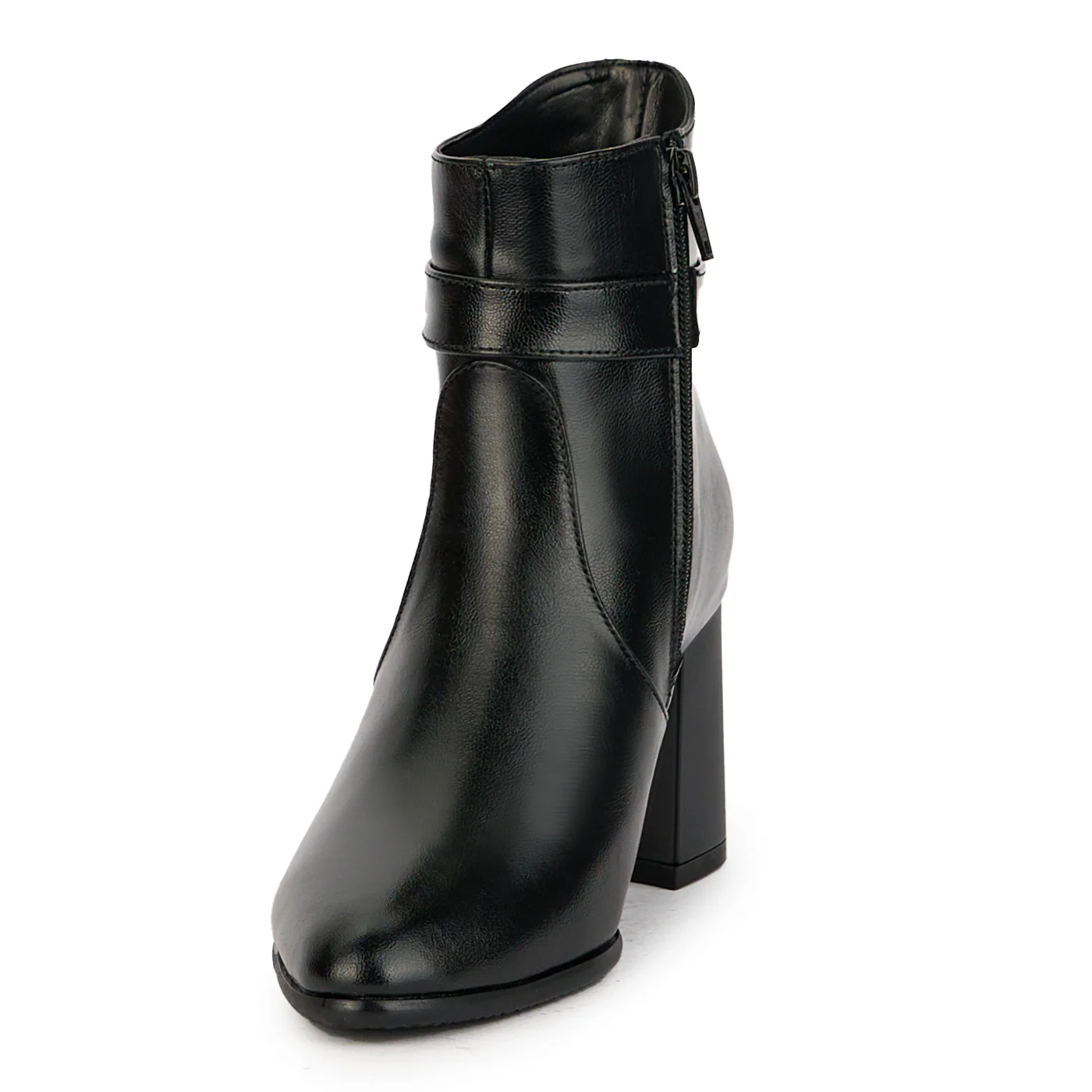 Botine dama din piele naturala neagra cu toc gros 7.5 cm 17366 - Image 3