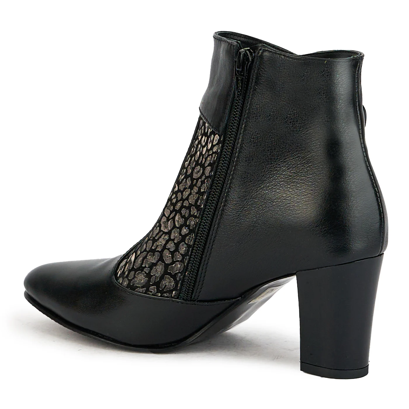 Botine dama din piele naturala neagra cu toc gros 7.5 cm 17407 - Image 2