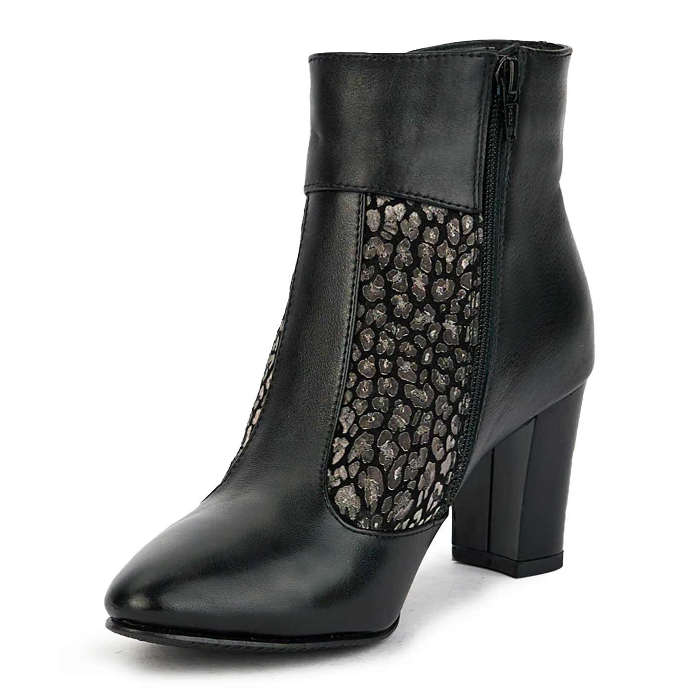 Botine dama din piele naturala neagra cu toc gros 7.5 cm 17407 - Image 3