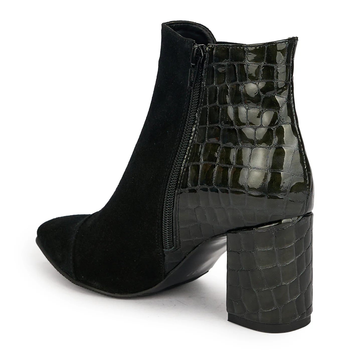 Botine dama din piele naturala neagra cu toc gros 7.5 cm 19125 - Image 2