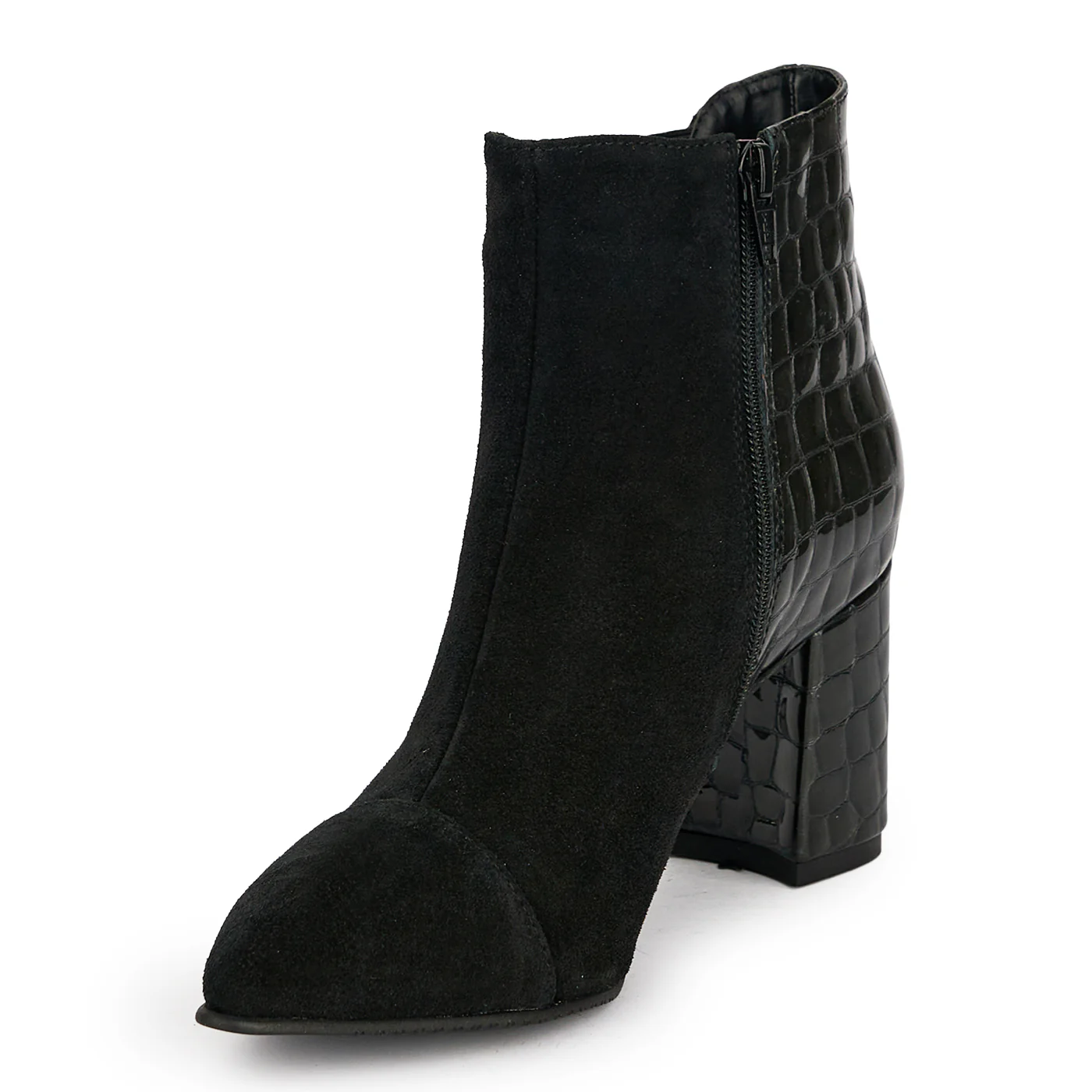Botine dama din piele naturala neagra cu toc gros 7.5 cm 19125 - Image 3