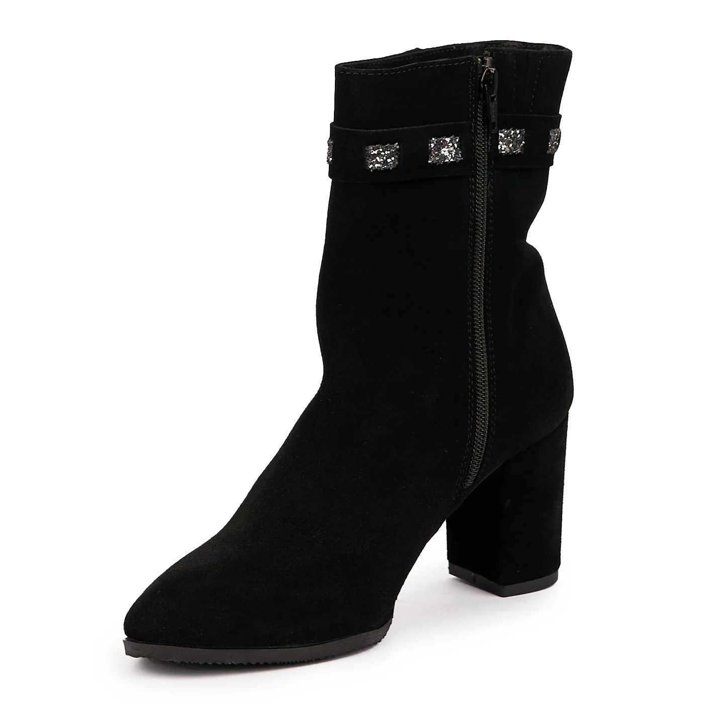 Botine dama din piele naturala neagra cu toc gros 7 cm 14254 - Image 3