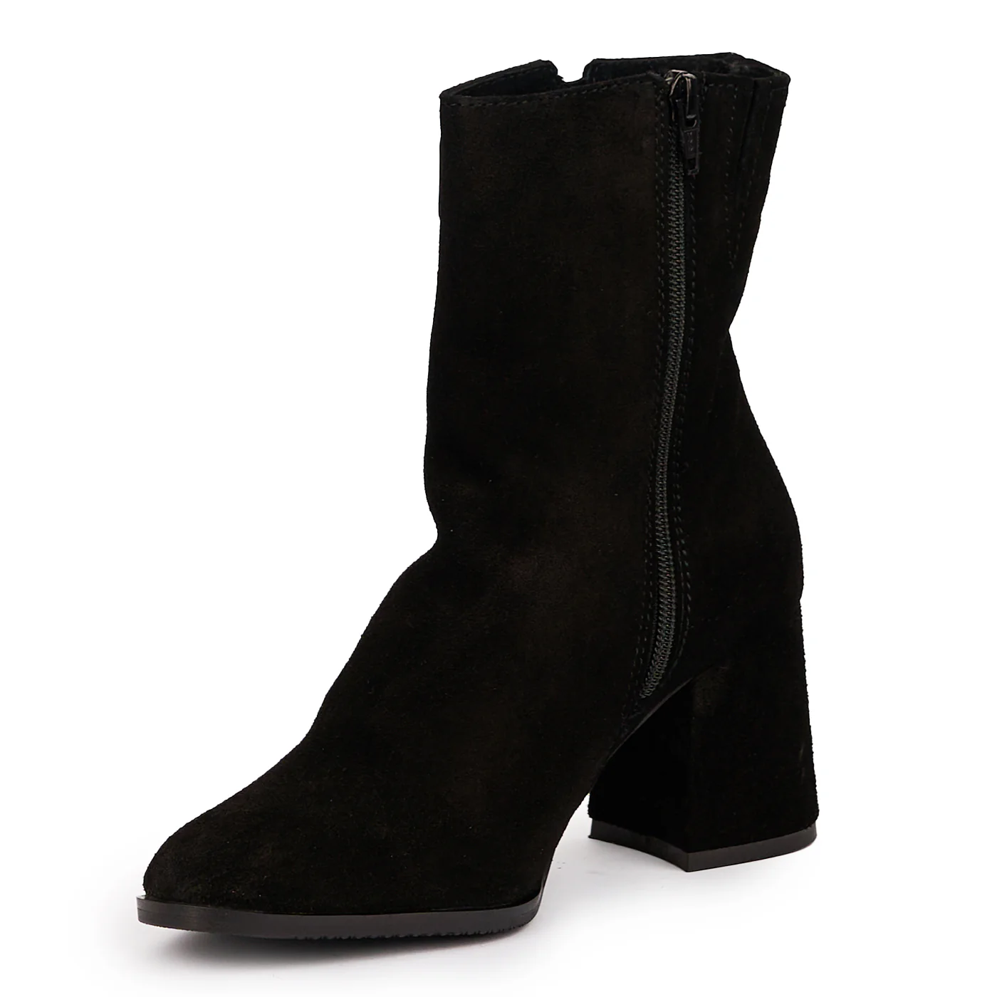 Botine dama din piele naturala neagra cu toc gros 7 cm 14259 - Image 3