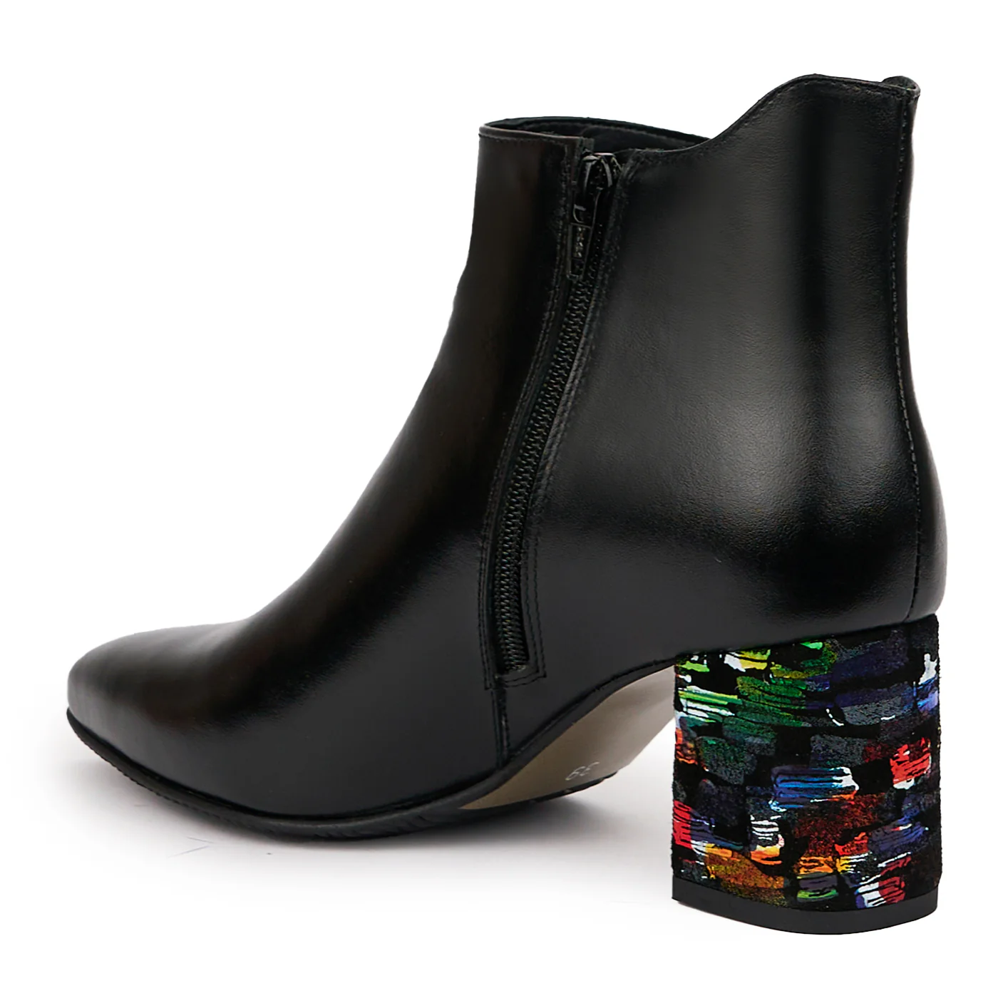 Botine dama din piele naturala neagra cu toc gros 7 cm 14309 - Image 2