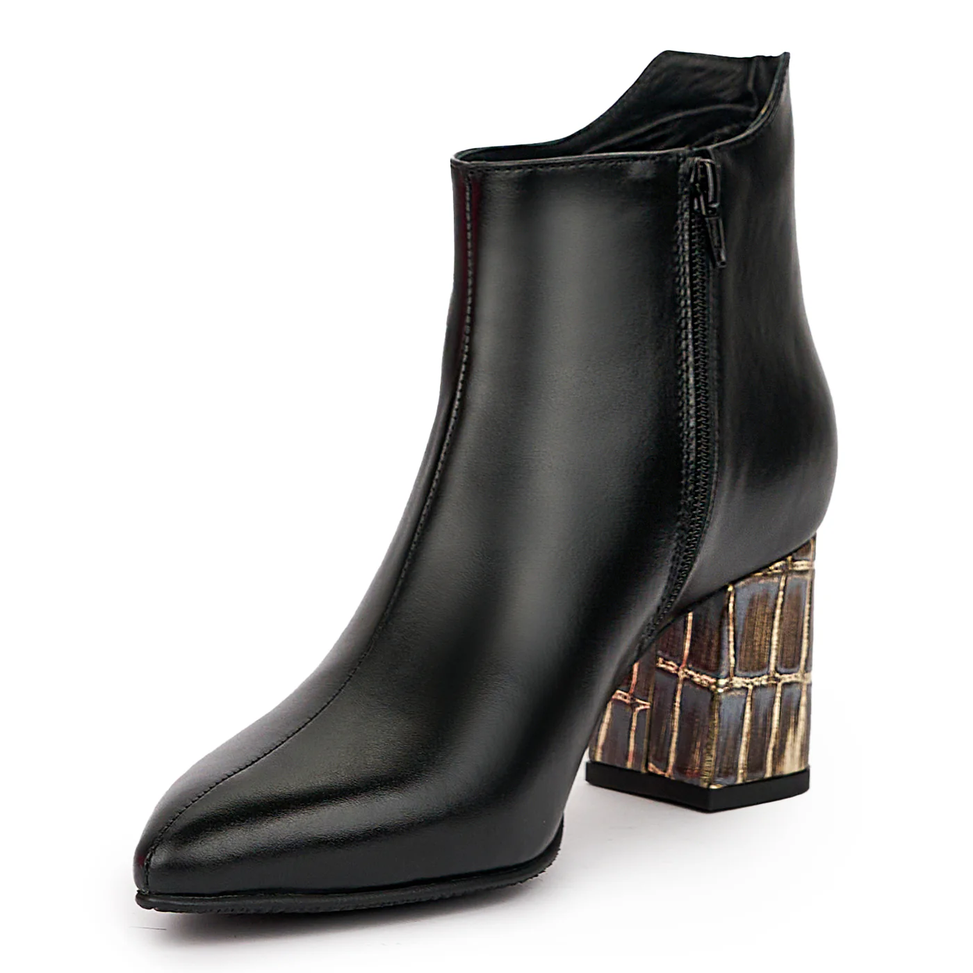 Botine dama din piele naturala neagra cu toc gros 7 cm 14445 - Image 3