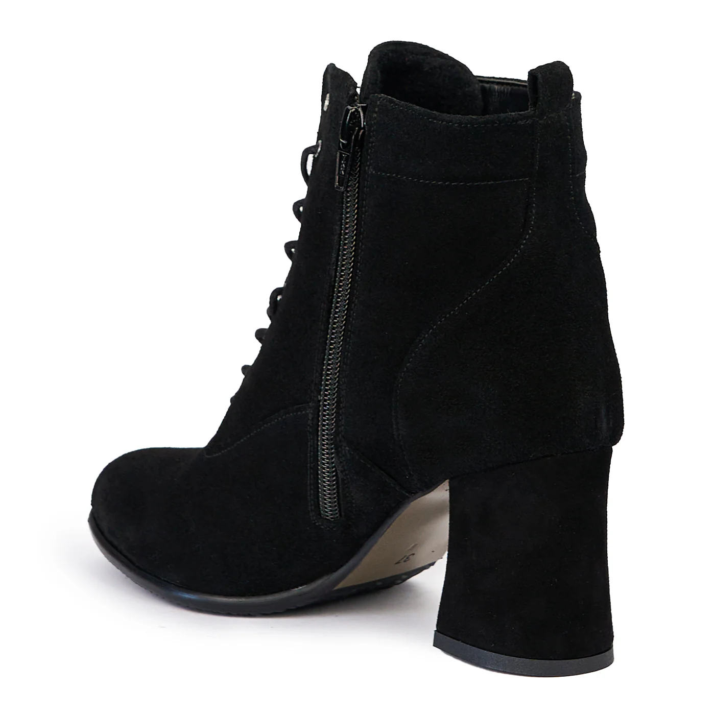 Botine dama din piele naturala neagra cu toc gros 7 cm 14502 - Image 2