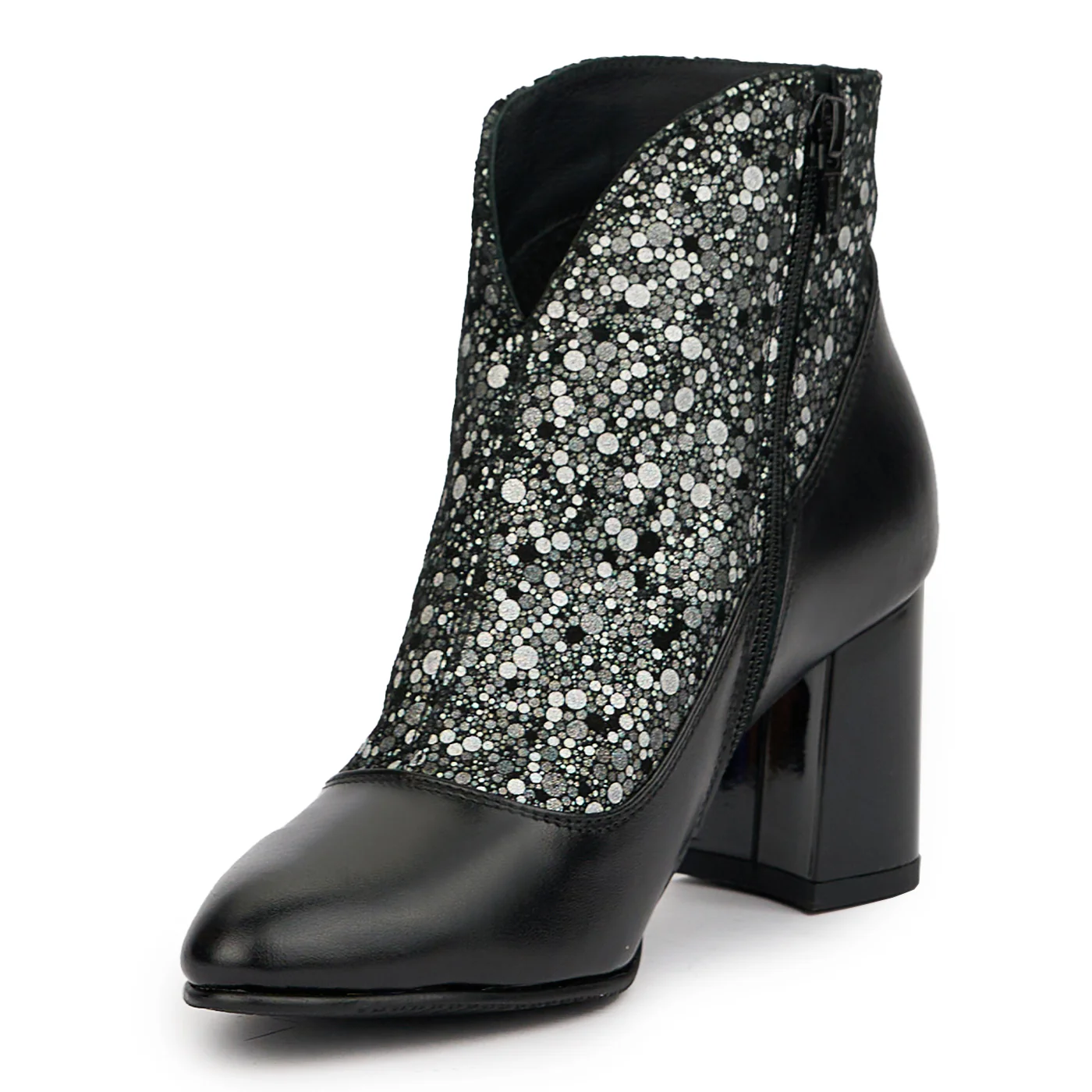 Botine dama din piele naturala neagra cu toc gros 7 cm 14558 - Image 3
