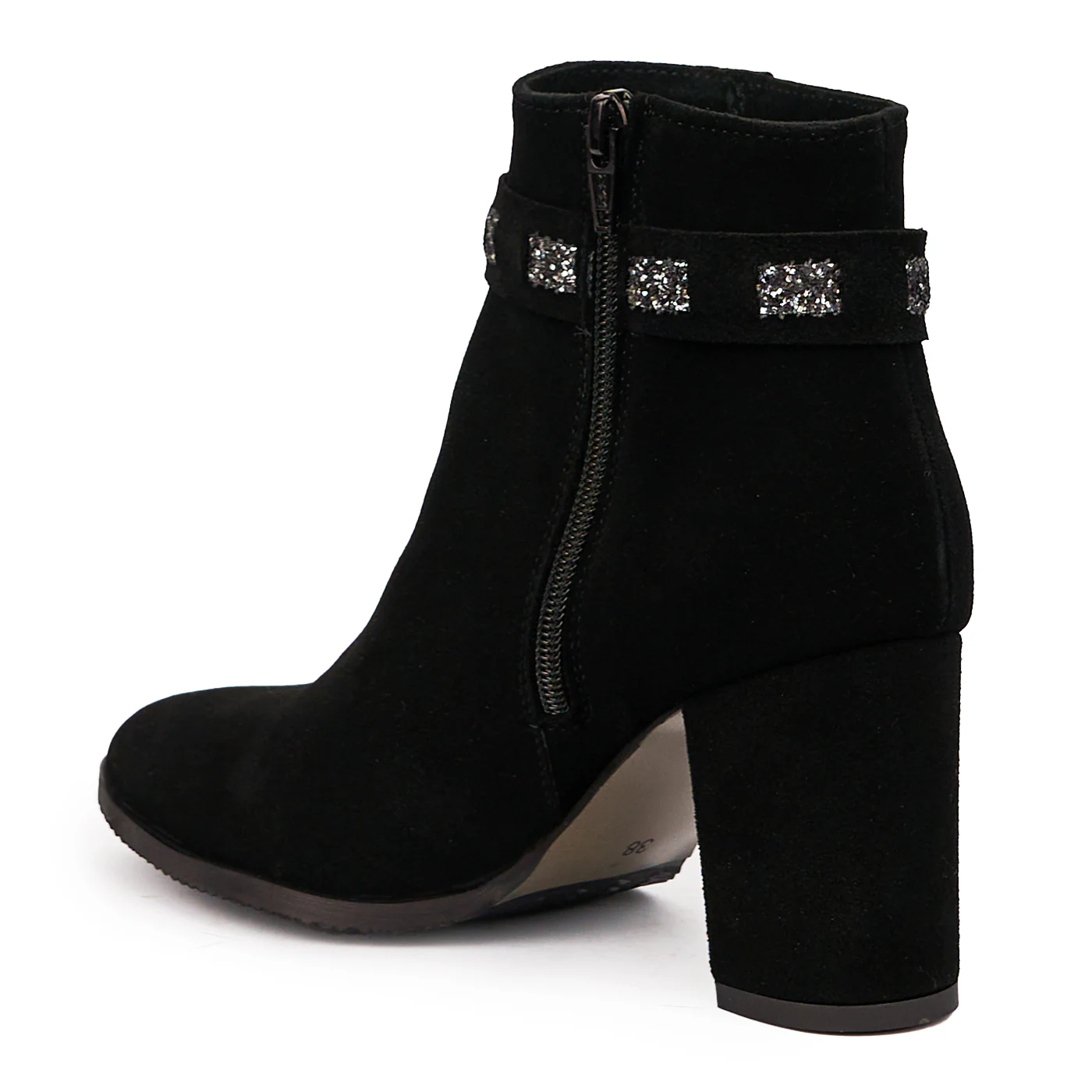 Botine dama din piele naturala neagra cu toc gros 8 cm 14255 - Image 2