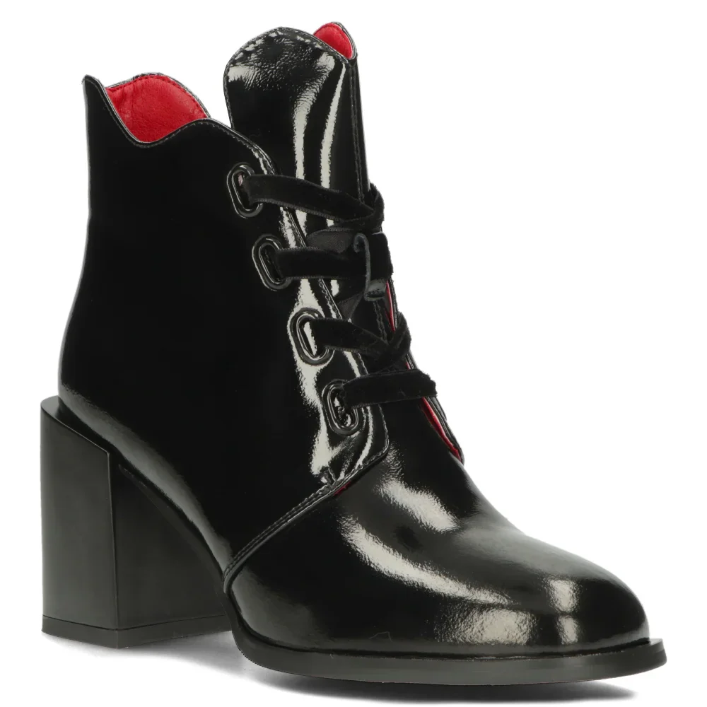 Botine dama din piele naturala neagra cu toc gros 8 cm 14339 - Image 2