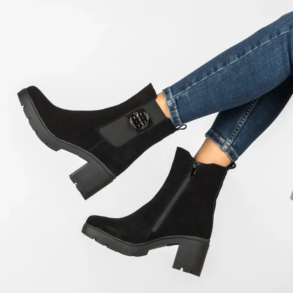 Botine dama din piele naturala neagra cu toc gros 8 cm 14732 - Image 7