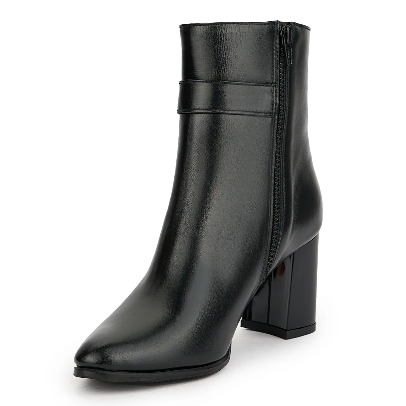 Botine dama din piele naturala neagra cu toc gros 8 cm 15075 - Image 3