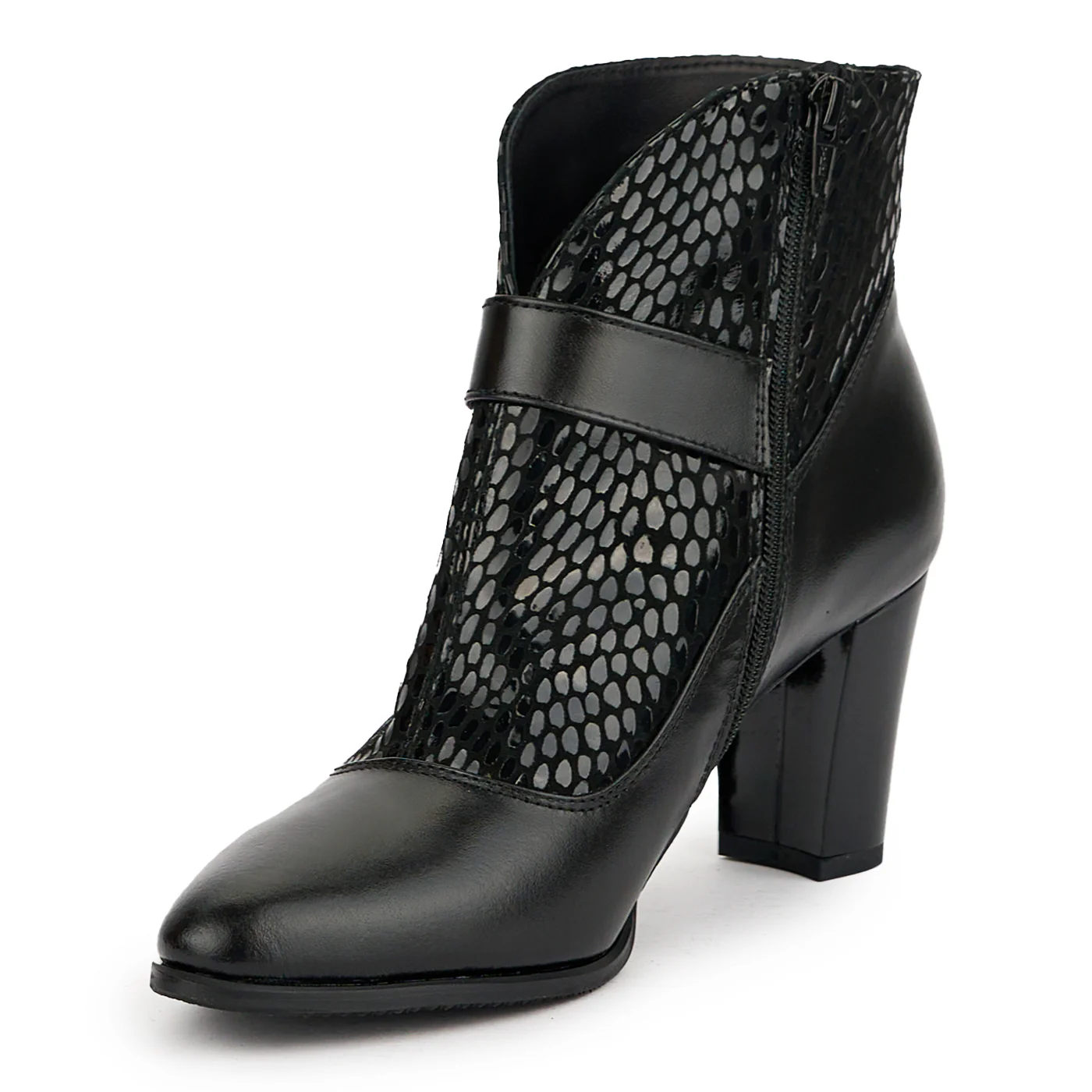 Botine dama din piele naturala neagra cu toc gros 8 cm 15076 - Image 3