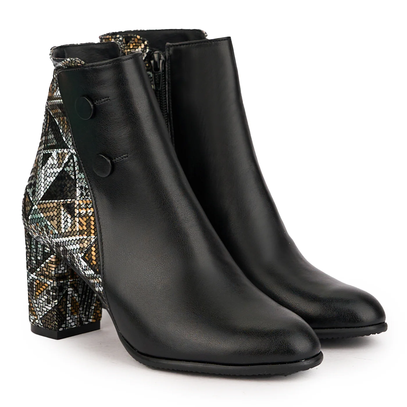 Botine dama din piele naturala neagra cu toc gros 8 cm 16708 - Image 4