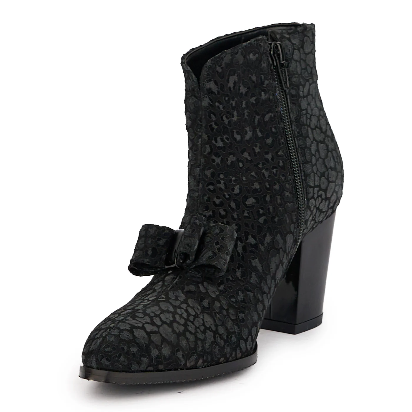 Botine dama din piele naturala neagra cu toc gros 8 cm 17167 - Image 3