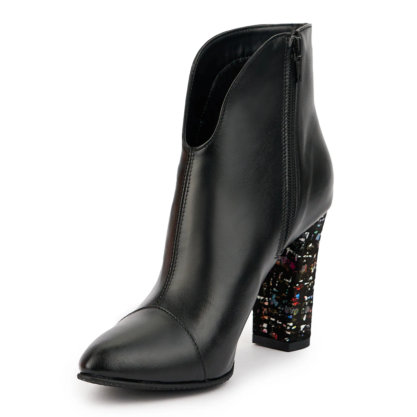 Botine dama din piele naturala neagra cu toc gros 9.5 cm 14720 - Image 3