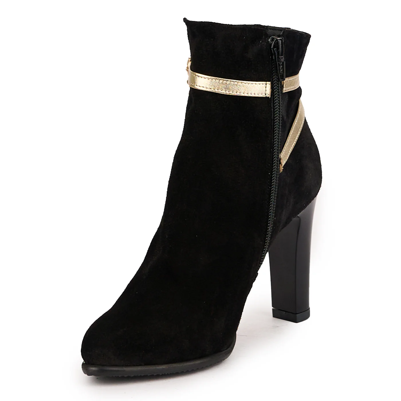 Botine dama din piele naturala neagra cu toc gros 9.5 cm 16715 - Image 3