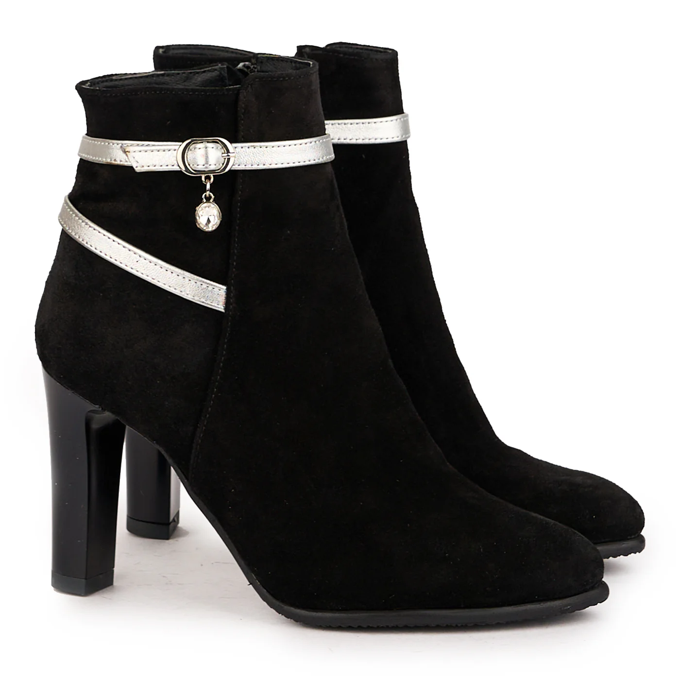 Botine dama din piele naturala neagra cu toc gros 9.5 cm 16716 - Image 4