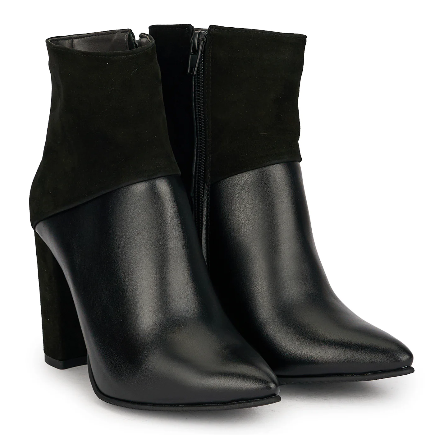 Botine dama din piele naturala neagra cu toc gros 9.5 cm 19139 - Image 4