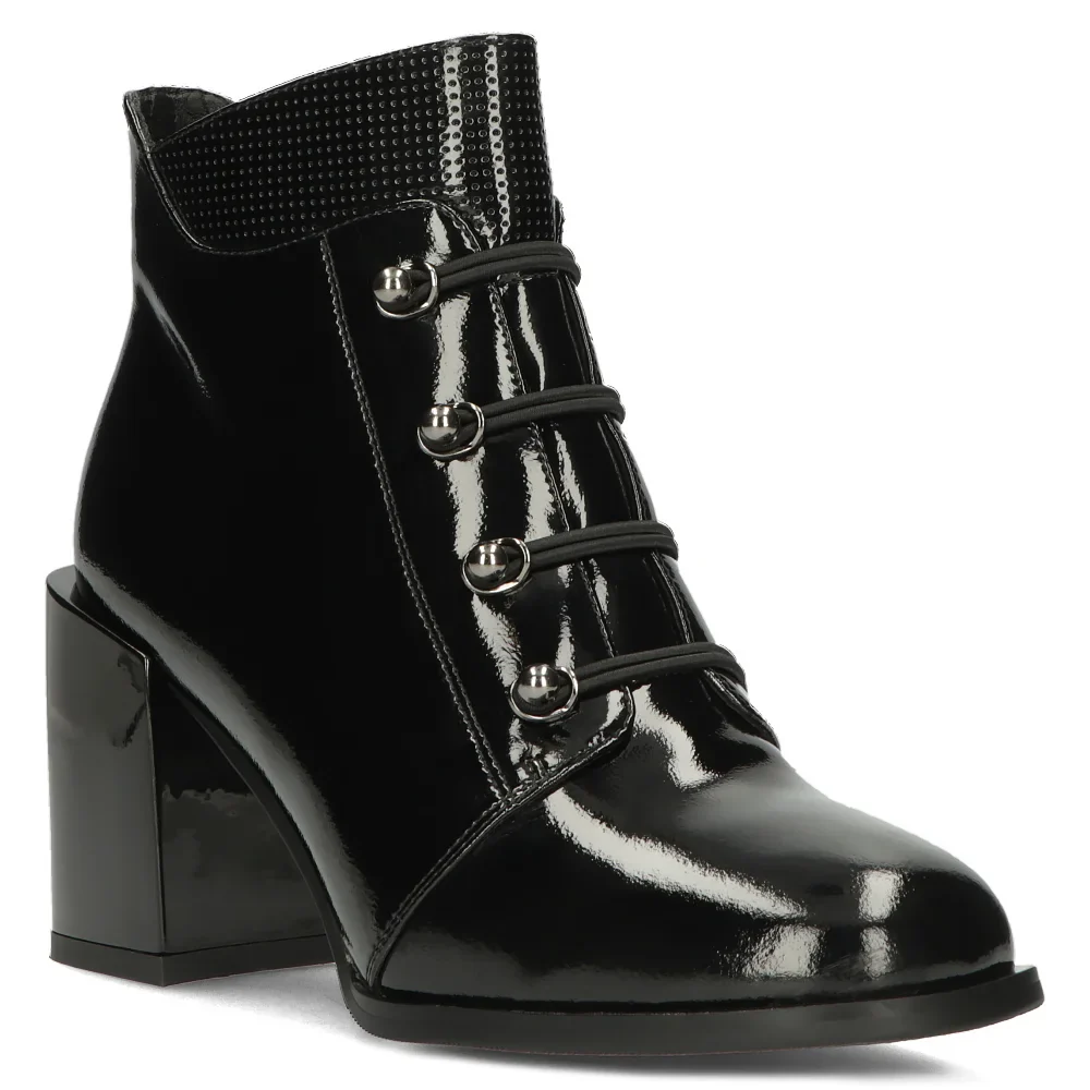 Botine dama din piele naturala neagra cu toc gros 9 cm 14343 - Image 2