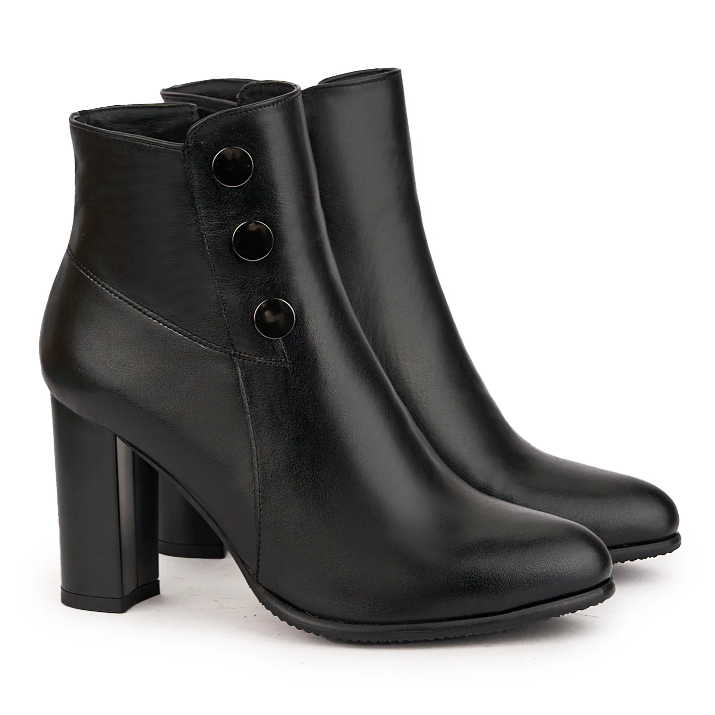Botine dama din piele naturala neagra cu toc gros 9 cm 16695 - Image 3