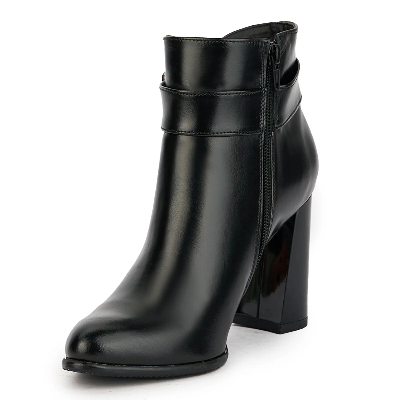 Botine dama din piele naturala neagra cu toc gros 9 cm 17353 - Image 3
