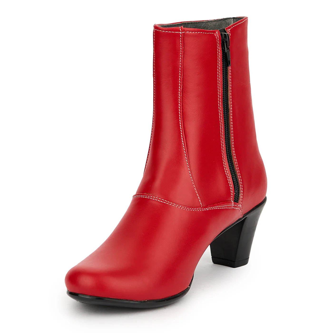 Botine dama din piele naturala rosie cu toc 6 cm 15078 - Image 3