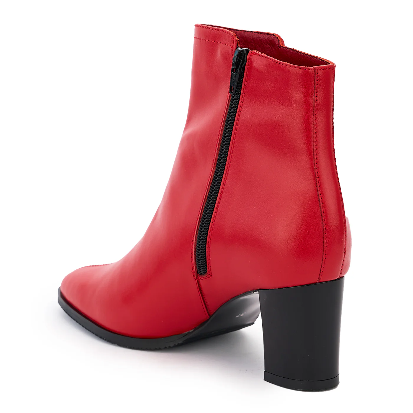 Botine dama din piele naturala rosie cu toc gros 14212 - Image 2