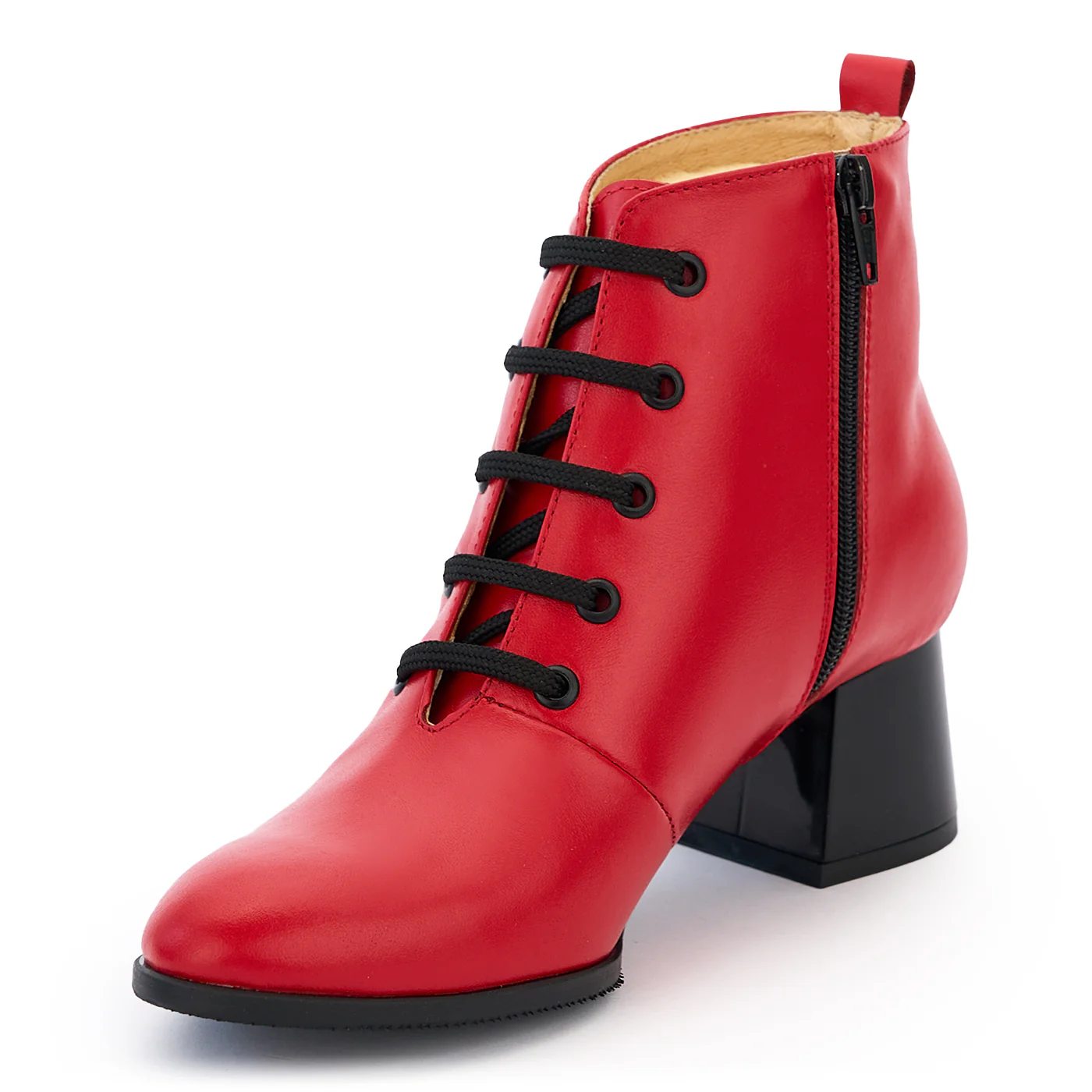 Botine dama din piele naturala rosie cu toc gros 14217 - Image 3