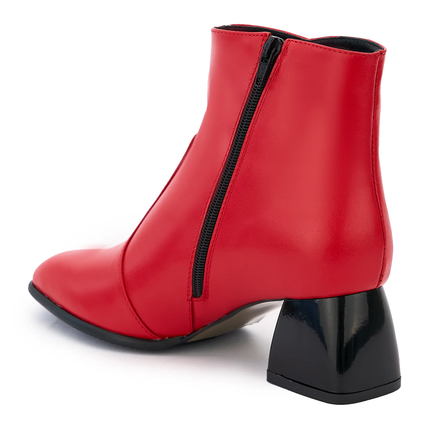 Botine dama din piele naturala rosie cu toc gros 14218 - Image 2
