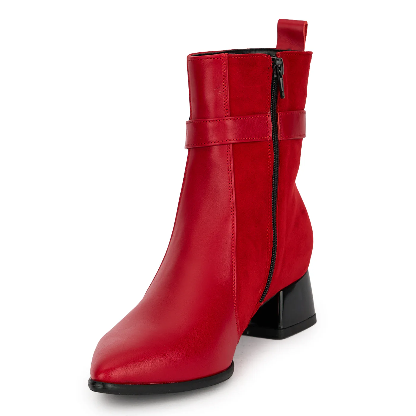 Botine dama din piele naturala rosie cu toc gros 4 cm 19146 - Image 3