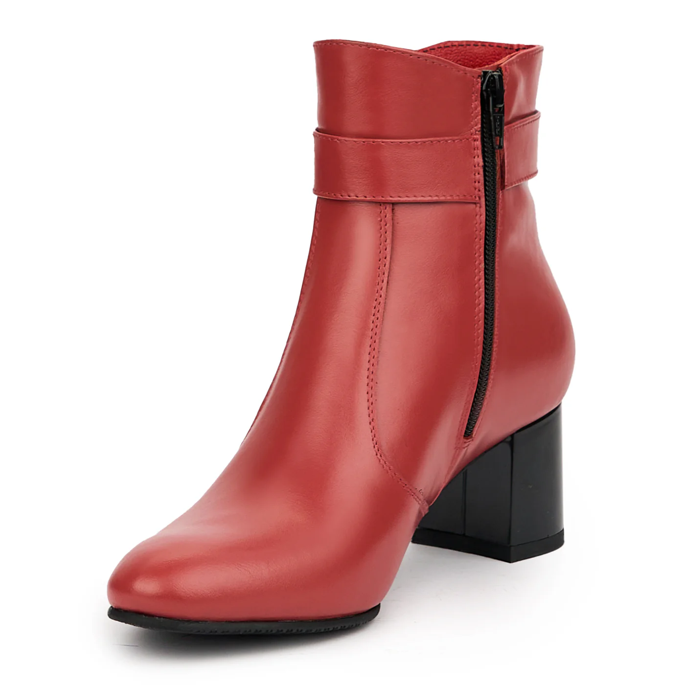 Botine dama din piele naturala rosie cu toc gros 5.5 cm 14563 - Image 3