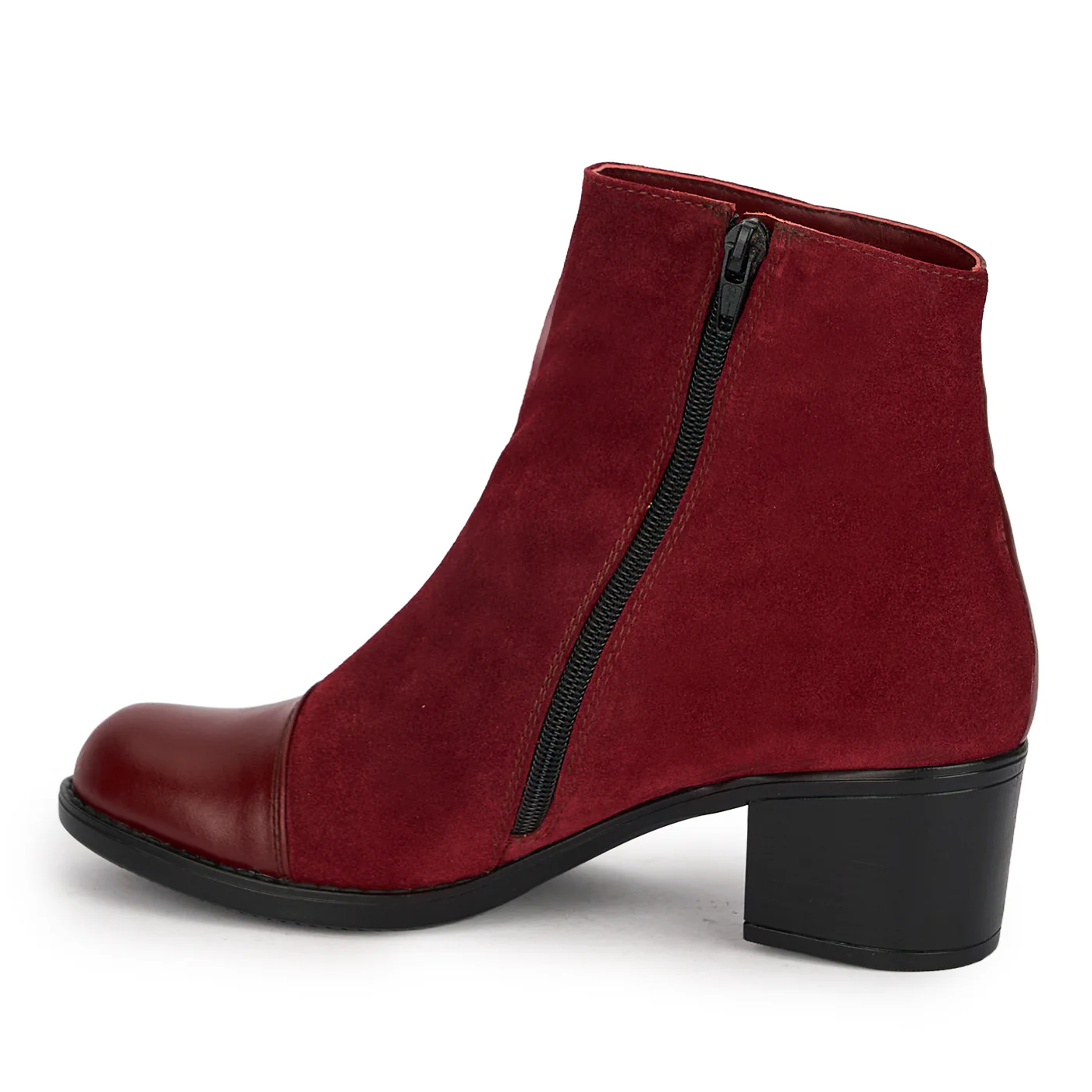 Botine dama din piele naturala rosie cu toc gros 5 cm 18943 - Image 2