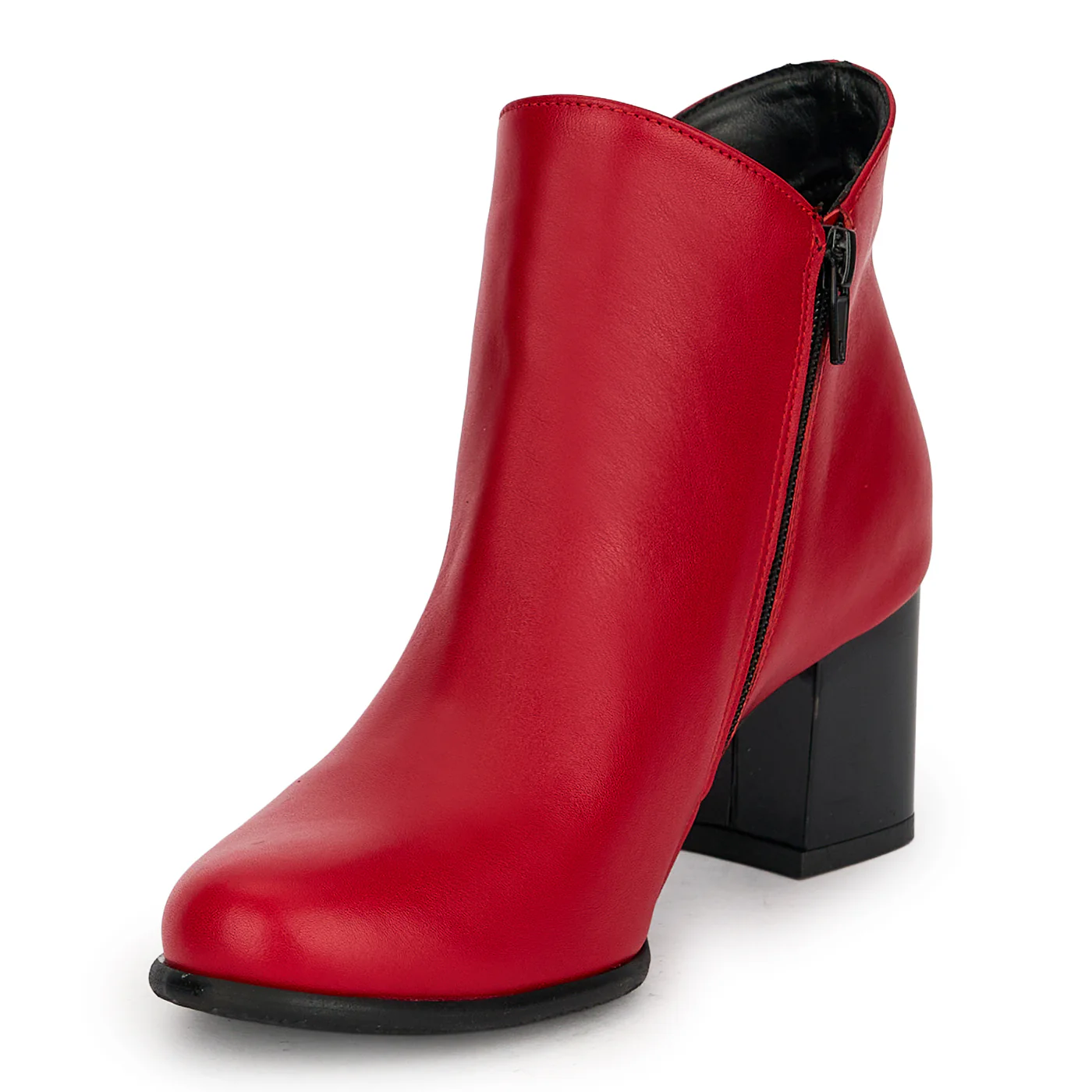 Botine dama din piele naturala rosie cu toc gros 6.5 cm 19143 - Image 3